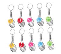 GOOHOCHY 10pcs Mini Tennis Racket Keychain Sports Ball Pendant for Party Favors Backpack Purse Charms Lifelike Miniature Key Rings