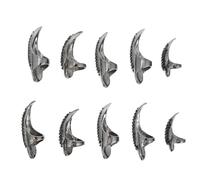 GOOHOCHY 10Pcs Rhinestones Cat Claw Nail Rings Set with Vintage Crystal Eagle Talon Design, Black Mixed Sizes (Small, Medium, Large) Gothic Fingernail Claws for Halloween Cosplay and Party