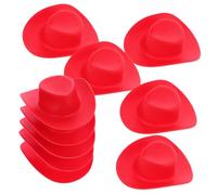 GOOHOCHY 10pcs Western Cowboy Hats Red Plastic Tiny Doll Accessories for Western Theme Party Decoration for Dollhouse Cowgirl Birthday and Craft Hats
