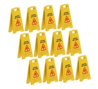 GOOHOCHY 12pcs Dollhouse Miniature Wet Floor Warning Signs Portable Safety Caution Labels for Educational Role Play Accessories