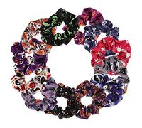 GOOHOCHY 12pcs Large Bowel Loop Hair Rope Tie Elastics Messy Halloween Satin Scrunchies Cute Colored Brown Fabric