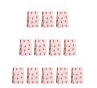 GOOHOCHY 15pcs Strawberry Pattern Paper Storage Bags Lightweight Kraft Paper Handbags for Party Store Packaging Cute Fruit Print Small Practical Large Capacity