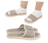GOOHOCHY 2 Pairs Linen Cotton Slippers Non-slip EVA Sole Lightweight Summer Home Use Hotel Guest Footwear Beige