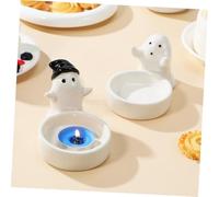 GOOHOCHY 2 Pcs Cute Ghost Ceramic Tealight Candle Holders for Halloween Table Centerpiece Safe Spill Resistant Design Easy to Clean Decorative Candlesticks for Party and Home Ambiance