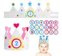 GOOHOCHY 2 Sets Interchangeable Age Felt Birthday Crowns for Boys and Soft Comfortable Blue Star Pink Heart Designs Adjustable Numbers Lightweight Party Hats for First Birthday Celebration