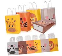 GOOHOCHY 24pcs Animal Pattern present Bags Paper Party Favor Bags for Birthday for Treats and Jungle Theme Celebrations