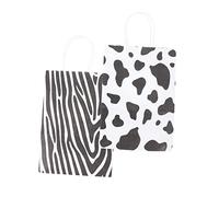 GOOHOCHY 24Pcs Zebra and Cow Pattern Paper Handbags for Shopping and Parties Lightweight Durable Fashionable Design for Clothes Cosmetics and More