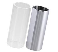 GOOHOCHY 2pcs 51mm Guitar Slide Set Glass and Silver Stainless Steel Medium Bottleneck Slides for Acoustic, Electric, and Bass Guitar Playing