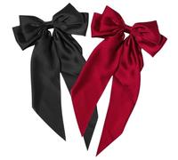 GOOHOCHY 2pcs Big Bow Hair Clips with Long Ribbon Tails and Cloth Hair Barrettes for Women and Elegant Spring Bowknot Accessories for Parties Weddings Daily Wear