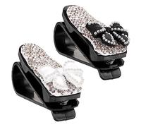 GOOHOCHY 2pcs Car Visor Clips Sunglasses Holder with Rhinestone Bow Securely Attach to Sun Visor Lightweight and Scratch Glasses Storage for Women Car Accessories