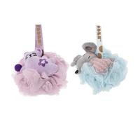 GOOHOCHY 2pcs Cartoon Body Loofah Shower Scrubber Exfoliating Bath Sponge for Adults Soft PE Material with Lanyard for Travel and Daily Body Cleaning
