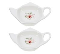 GOOHOCHY 2Pcs Ceramic Tea Bag Coasters Smooth Edge Tea Bag Holder Trays Porcelain Plates for Tearooms Offices and Home