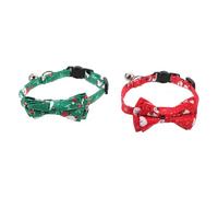 GOOHOCHY 2Pcs Christmas Cat Collars with Bells Festive Bow Tie Design for Pets Comfortable Lightweight Collars Red Green for Holiday Celebrations