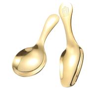 GOOHOCHY 2pcs Compact Stainless Steel Dessert Spoons with Short Handle, Dishwasher Safe and Practical, for Dessert and Jelly Serving, Simple Chic Design in Golden Colour