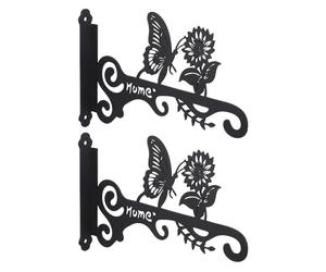 GOOHOCHY 2pcs Metal Planter Hooks Decorative Butterfly Playing on A Flower Wall Hangers Sturdy Construction Classic Style for Patios Home Decor Garden Flower Basket Hangers