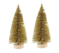GOOHOCHY 2PCS Mini Christmas Tree Ornaments Pine Needle Decorative Models for Xmas Party Desktop Holiday Decorations Golden