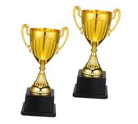 GOOHOCHY 2pcs Mini Gold Trophies with Square Black Base Shiny Plastic Award Cups for Sports Competitions Classroom Rewards and Prize Winning Recognition