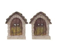 GOOHOCHY 2Pcs Miniature Fairy Garden Doors with Thatch Wood Frame, Mini Dollhouse Accessories for Indoor and Outdoor Fairy Tale Decorations, Suitable for Terrariums and Small Tree Crafts