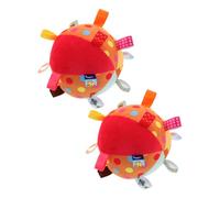 GOOHOCHY 2pcs Plush Comforter Ball with Soothing Bells Soft Sensory Ribbon Tag for Crib Nursery Decoration Safe Early Educational Grasp for Boy Girl