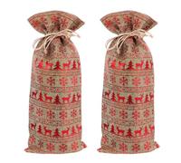 GOOHOCHY 2pcs Red Elk Shape Christmas Bottle Pouch Set for Wine Bottles, Textile Fabric Drawstring Bags with Festive Holiday Design, Practical and Comfortable to Touch