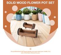 GOOHOCHY 2pcs Rustic Half Barrel Planter Set, Carbonized Anticorrosive Solid Wood Flower Pots, Small and Large Wooden Plant Containers for Outdoor Garden and Patio Use
