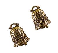 GOOHOCHY 2Pcs Vintage Brass Bell Statues Hanging Ornament Feng Shui present for Safety Protection Decorative Bells for Home to Ward Off Evil Spirits