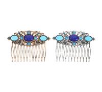 GOOHOCHY 2pcs Vintage Metal Hair Side Combs with Retro Gemstone Design Elegant Chinese Style Hair Clips for Women with Firm Grip and Engagement