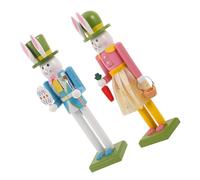 GOOHOCHY 2pcs Wooden Easter Nutcracker Bunny Figurines Pink and Light Blue Spring Holiday Tabletop Decorations for Easter Celebration and Festive Home Ornament