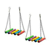 GOOHOCHY 2pcs Wooden Hanging Swing with Colourful Beads and Bell for Cockatiel and Small Birds, Parrot Swing for Chewing and Exploring, Educational Bird Cage Accessory Random Color