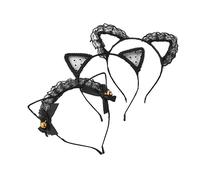 GOOHOCHY 3pcs Lace Cat Ear Headbands for Women Charming Cosplay Hair Accessories for Parties Daily Wear and Themed Events Cat Ears Decoration