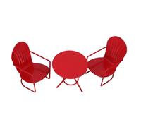 GOOHOCHY 3pcs Miniature Dollhouse Table and Chairs Set in Red Iron for Realistic Dining Experience and Stable Display, for Pretend Play and Glass Dome Decorations