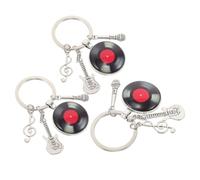 GOOHOCHY 3pcs Music Lover Keychain Set with Mini Guitar, Microphone, and Vinyl Record Pendants - Music Theme Metal Charms for Backpack, Purse, and Outdoor Accessories
