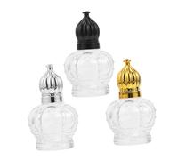 GOOHOCHY 3pcs Refillable Vintage Egyptian Perfume Bottles with Crown Lid Portable Glass Containers for Essential Oils Travel Middle Eastern Style