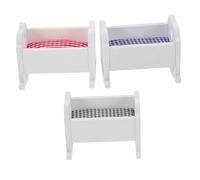 GOOHOCHY 3pcs Scale Miniature Dollhouse Bed Realistic Mini Crib Furniture for Nursery Decor Party and Dollhouse Accessories with White Blue Grey Colors