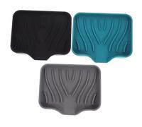 GOOHOCHY 3pcs Silicone Soap Dishes for Kitchen and Bathroom Multi-functional Drain Tray for Soap and Sponge Non- Design Grey