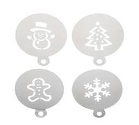 GOOHOCHY 4pcs Christmas Stencil for Coffee Art Baking Creative Sugar Templates for Gingerbread Man Snowflake Snowman Christmas Tree Smooth Edges for Easy Use