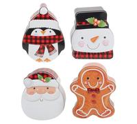 GOOHOCHY 4pcs Christmas Tinplate Boxes Set - Elderly, Snowman, Penguin Gingerbread Designs - Candy Storage Containers for Christmas Sweets, Biscuit and Cookie Packaging