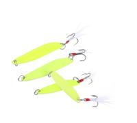 GOOHOCHY 4Pcs Luminous Fish Bait with Sequins Bright Green Hard Fishing Lures for Night Squid and Deep Water Fishing Resistant High Metal Hooks