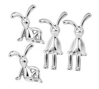 GOOHOCHY 4pcs Sitting Rabbit Figurine Electroplated Silver Finish Cute Bunny Statues for Home Decor Compact Shelf Centerpiece Adorable Animal Sculpture for Desktop Display