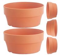 GOOHOCHY 5Pcs Japanese Style Imitation Clay Plastic Flower Pots Set, Round 16Cm Diameter Small Plant Planters for Indoor Outdoor Garden, Decorative Plastic Bonsai Containers