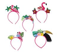 GOOHOCHY 5pcs Tropical Hawaiian Luau Headbands Coconut Tree Flamingo Palm Leaves Flower Hairbands Lightweight Comfortable for Beach Festivals Party Accessories