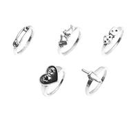 GOOHOCHY 5pcs Vintage Ring Set, Retro Paperclip Finger Ring with Heart and Dice, Iron Alloy, for Finger, Party and Bar, Delicate Jewelry