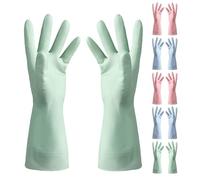 GOOHOCHY 6 Pairs Kitchen Dishwashing Gloves Flexible PVC Cleaning Mittens with Anti-slip Grip for Home Laundry and Household Chores Reusable Washing Gloves in Blue Green Pink