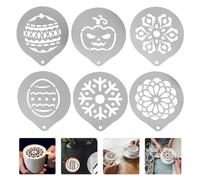 GOOHOCHY 6pcs Coffee Stencils Stainless Steel Professional Appearance Easy to Use Assorted Style 2 Diverse Designs Silver for Cappuccino Art Decoration