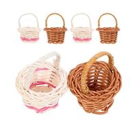 GOOHOCHY 6Pcs Mini Woven Handled Baskets Set Small Rustic Rattan Flower Baskets for Dollhouse Decor and Craft Storage in Coffee White