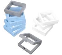 GOOHOCHY 9pcs Floating Display Case Set with Plastic Frame 7x7x2cm Grey White Light Blue Display Boxes for Jewelry Seashells and Collectibles