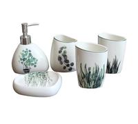 GOOHOCHY Accessory Cups Ceramic Lotion Set Bathroom with 5pcs Sub Bottle, Soap Tray, and Three Elegant Green Bathroom Supply with Smooth Polishing and Portable Design for Random Color