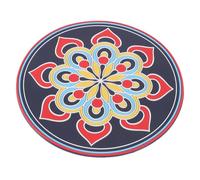 GOOHOCHY Buddhist Sound Bowl Mat 6.49in Mandala Navy Printed Meditation Mat PVC Protective Pad for Crystal Singing Bowl Rounded Religious Cushion