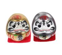 GOOHOCHY Ceramic Dharma Egg Figurine Miniature Fortune Ornament Decorative Car Interior Decor 2pcs Gold and Silver Japanese Ceramic Dolls for Home and Auto Feng Shui