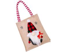 GOOHOCHY Christmas Reusable Burlap Bag with Embroidered Appliqué, 3d Nose Doll Design, Large Tote for Xmas Candy Holder and Party Favor Packaging